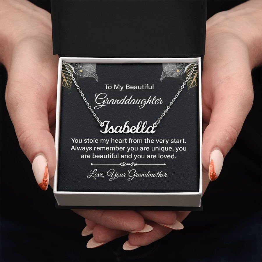 To My Granddaughter Name Necklace Silver, Custom Name Necklace for Granddaughter from Grandma