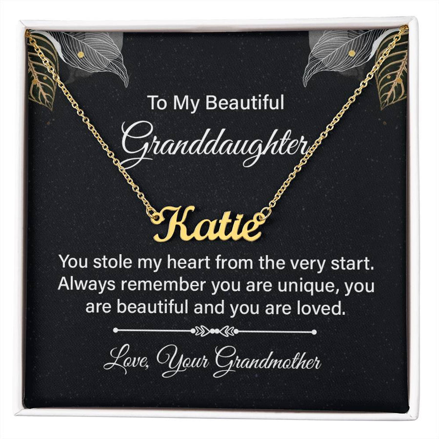 To My Granddaughter Name Necklace Silver, Custom Name Necklace for Granddaughter from Grandma