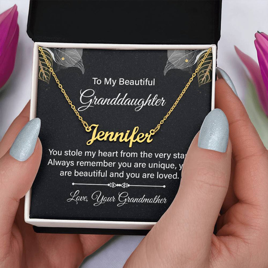To My Granddaughter Name Necklace Silver, Custom Name Necklace for Granddaughter from Grandma