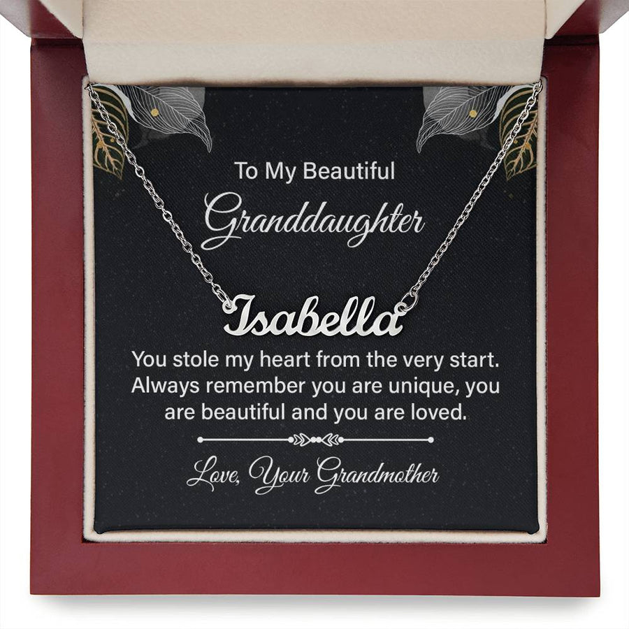 To My Granddaughter Name Necklace Silver, Custom Name Necklace for Granddaughter from Grandma