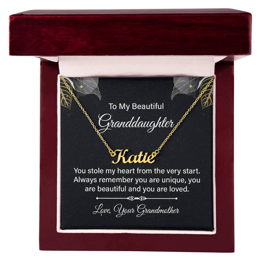 To My Granddaughter Name Necklace Silver, Custom Name Necklace for Granddaughter from Grandma
