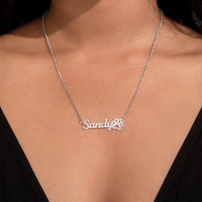 Load image into Gallery viewer, Customized Name Necklace, Paw Print Name Necklace for Dog and Cat Lovers
