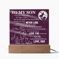Load image into Gallery viewer, To My Son Printed Acrylic Plaque with LED Base – Birthday, Graduation, Holiday Gift
