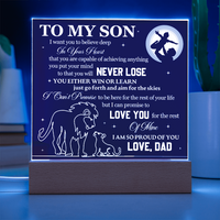 Load image into Gallery viewer, To My Son Printed Acrylic Plaque with LED Base – Birthday, Graduation, Holiday Gift
