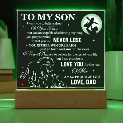 Load image into Gallery viewer, To My Son Printed Acrylic Plaque with LED Base – Birthday, Graduation, Holiday Gift
