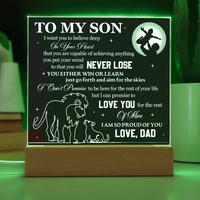 Load image into Gallery viewer, To My Son Printed Acrylic Plaque with LED Base – Birthday, Graduation, Holiday Gift
