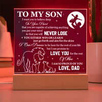 Load image into Gallery viewer, To My Son Printed Acrylic Plaque with LED Base – Birthday, Graduation, Holiday Gift
