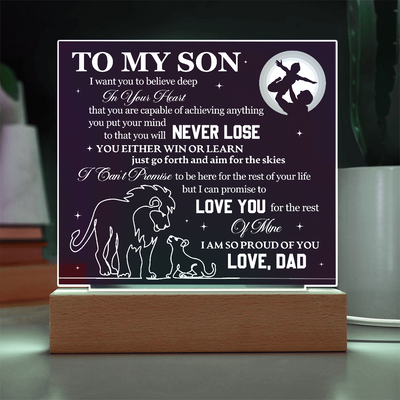 Load image into Gallery viewer, To My Son Printed Acrylic Plaque with LED Base – Birthday, Graduation, Holiday Gift
