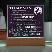 Load image into Gallery viewer, To My Son Printed Acrylic Plaque with LED Base – Birthday, Graduation, Holiday Gift
