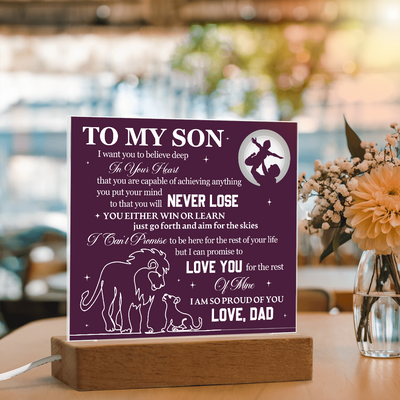 Load image into Gallery viewer, To My Son Printed Acrylic Plaque with LED Base – Birthday, Graduation, Holiday Gift
