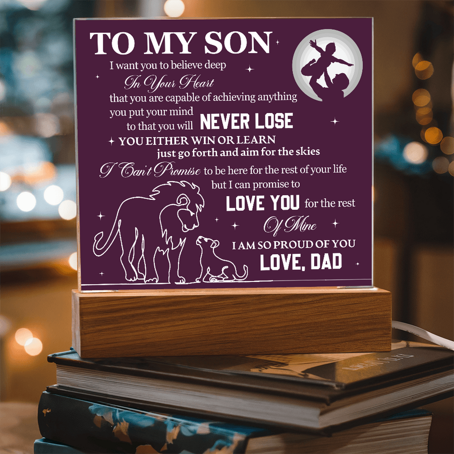 To My Son Printed Acrylic Plaque with LED Base – Birthday, Graduation, Holiday Gift