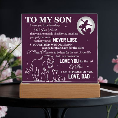 Load image into Gallery viewer, To My Son Printed Acrylic Plaque with LED Base – Birthday, Graduation, Holiday Gift
