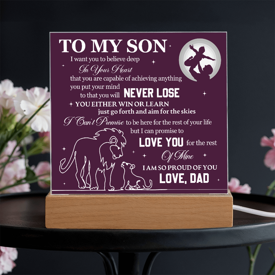 To My Son Printed Acrylic Plaque with LED Base – Birthday, Graduation, Holiday Gift