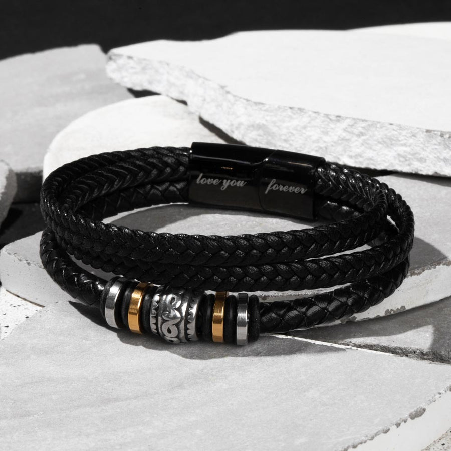 To My Son Bracelet – Love You Forever Engraved Braided Leather Bracelet Gift for Men