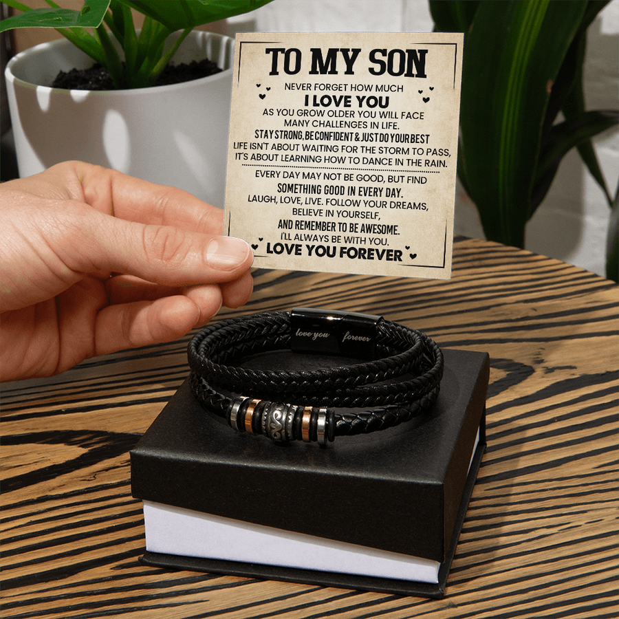 To My Son Bracelet Always Remember, Men Birthday Bracelet for Son from Mom with Message