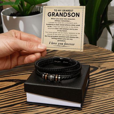 Load image into Gallery viewer, Gift for Grandson – Braided Leather Bracelet with Love You Forever Message, Infinity Symbol
