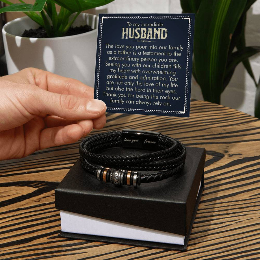To My Husband Bracelet from Wife, Thank You for Being the Rock Our Family Can Always Rely On