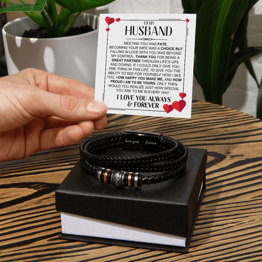 To My Husband Birthday Gifts, Love You Forever Engraved Leather Bracelet for Men, To My Man Gift