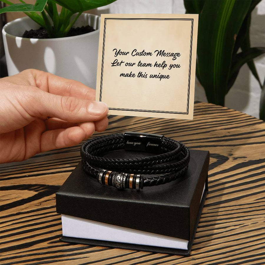 Personalized Gifts for Man, Forever Love Leather Bracelet W/ Custom Message Card