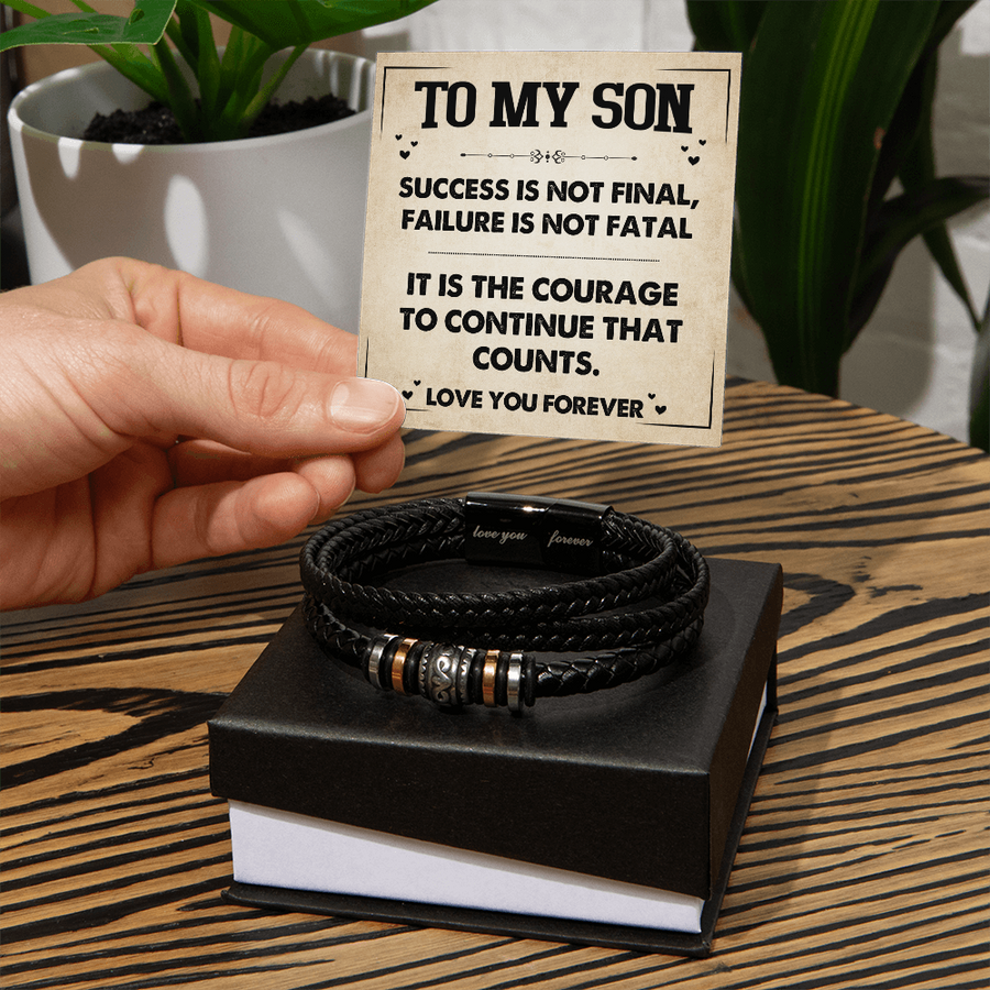 To My Son Courage Bracelet from Mom Dad, Success Is Not Final, Christmas Birthday Graduation Gift