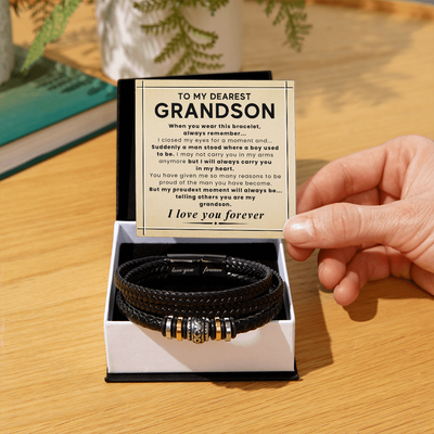 Load image into Gallery viewer, Gift for Grandson – Braided Leather Bracelet with Love You Forever Message, Infinity Symbol
