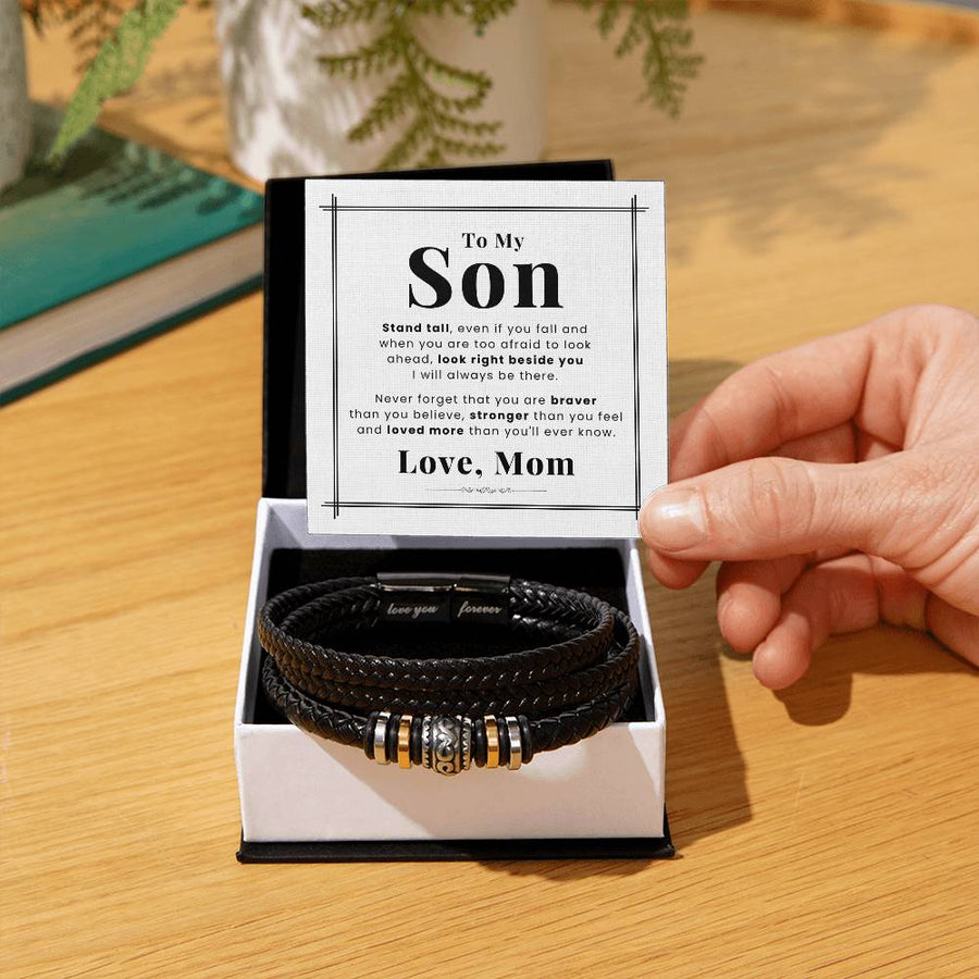 To My Son Bracelet from Mom and Dad Always Remember Leather, Birthday Day Gifts for Son from Mother