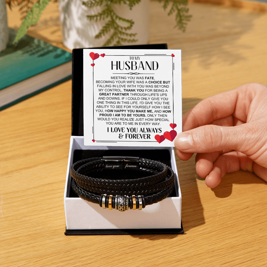 To My Husband Birthday Gifts, Love You Forever Engraved Leather Bracelet for Men, To My Man Gift