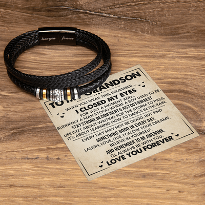 Load image into Gallery viewer, To My Grandson Bracelet, Meaningful Gift from Nana, Leather Bracelet for Grandson from Grandparents

