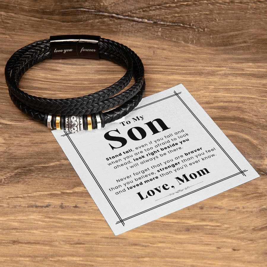 To My Son Bracelet from Mom and Dad Always Remember Leather, Birthday Day Gifts for Son from Mother