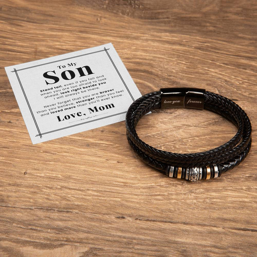 To My Son Bracelet from Mom and Dad Always Remember Leather, Birthday Day Gifts for Son from Mother