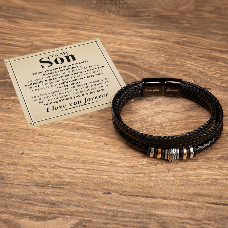 Gift for Son – Braided Leather Bracelet with Love You Forever Message, Infinity Symbol
