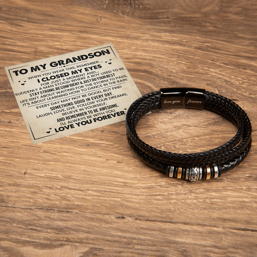 To My Grandson Bracelet, Meaningful Gift from Nana, Leather Bracelet for Grandson from Grandparents