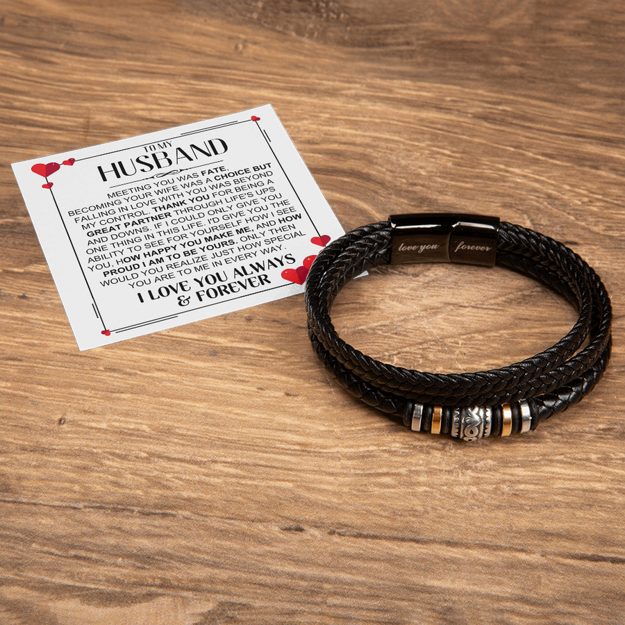 To My Husband Birthday Gifts, Love You Forever Engraved Leather Bracelet for Men, To My Man Gift