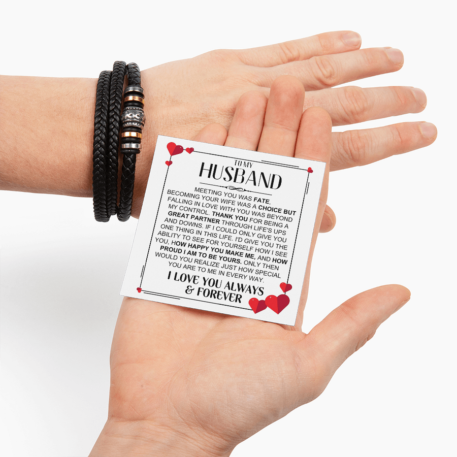 To My Husband Birthday Gifts, Love You Forever Engraved Leather Bracelet for Men, To My Man Gift
