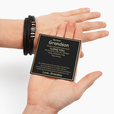 Load image into Gallery viewer, To My Grandson Leather Bracelet – Birthday, Christmas, Graduation Gift with Love Message
