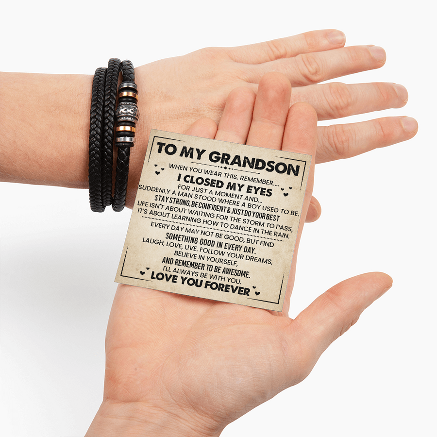 To My Grandson Bracelet, Meaningful Gift from Nana, Leather Bracelet for Grandson from Grandparents