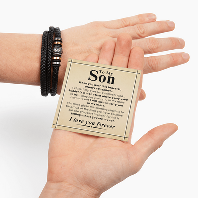 Load image into Gallery viewer, Gift for Son – Braided Leather Bracelet with Love You Forever Message, Infinity Symbol
