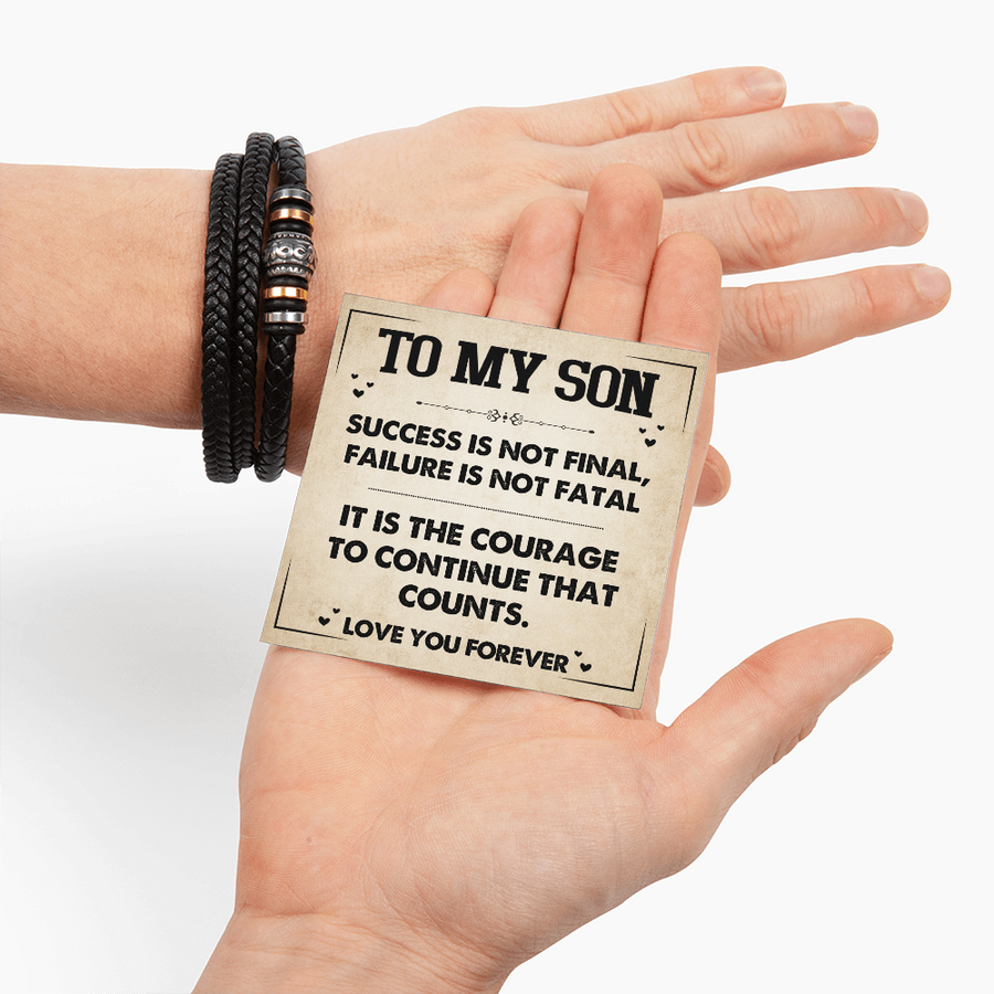 To My Son Courage Bracelet from Mom Dad, Success Is Not Final, Christmas Birthday Graduation Gift