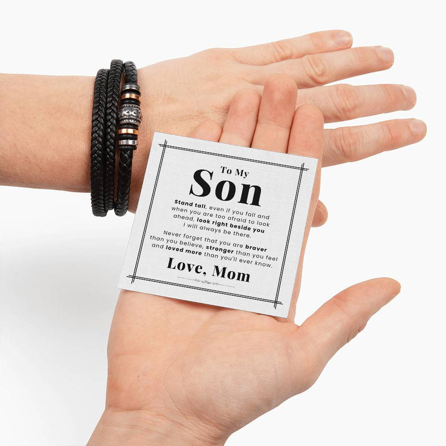 To My Son Bracelet from Mom and Dad Always Remember Leather, Birthday Day Gifts for Son from Mother
