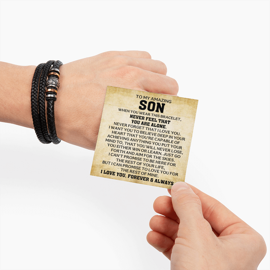 To My Son Bracelet – Love You Forever Engraved Braided Leather Bracelet Gift for Men