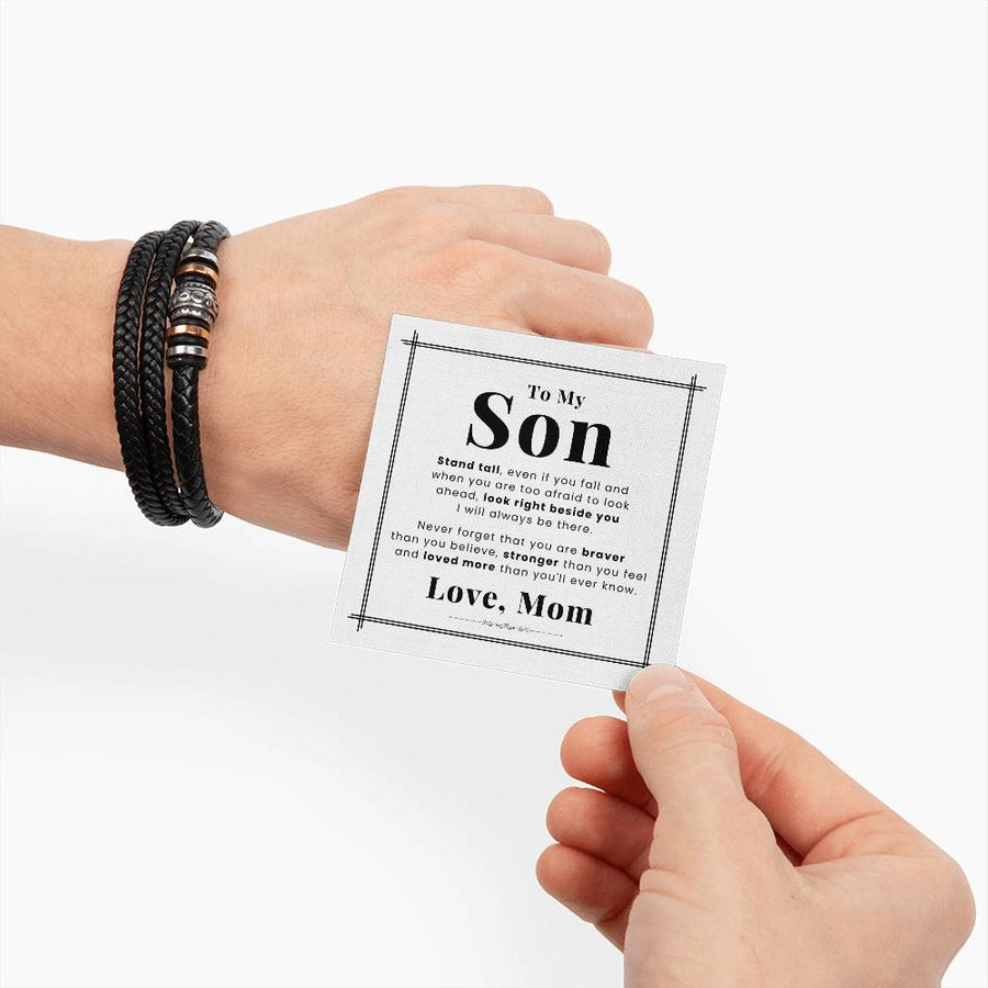 To My Son Bracelet from Mom and Dad Always Remember Leather, Birthday Day Gifts for Son from Mother