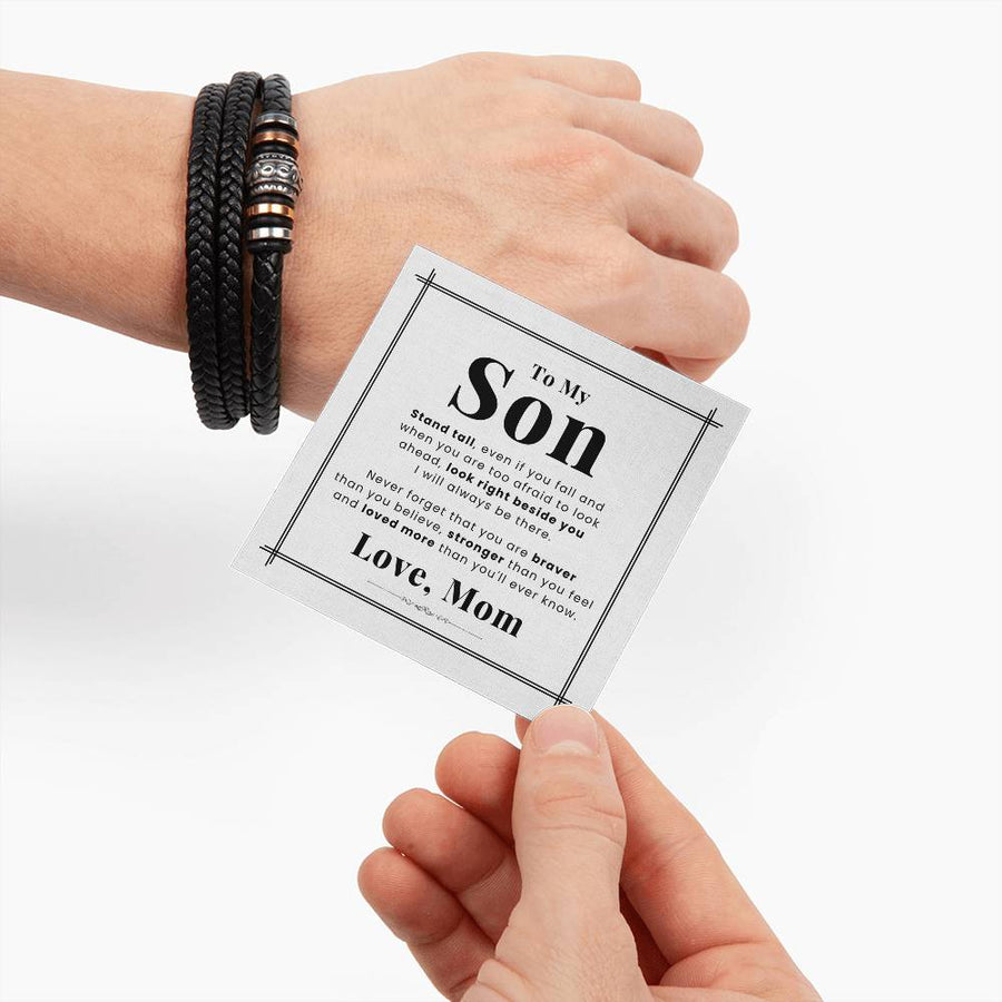 To My Son Bracelet from Mom and Dad Always Remember Leather, Birthday Day Gifts for Son from Mother