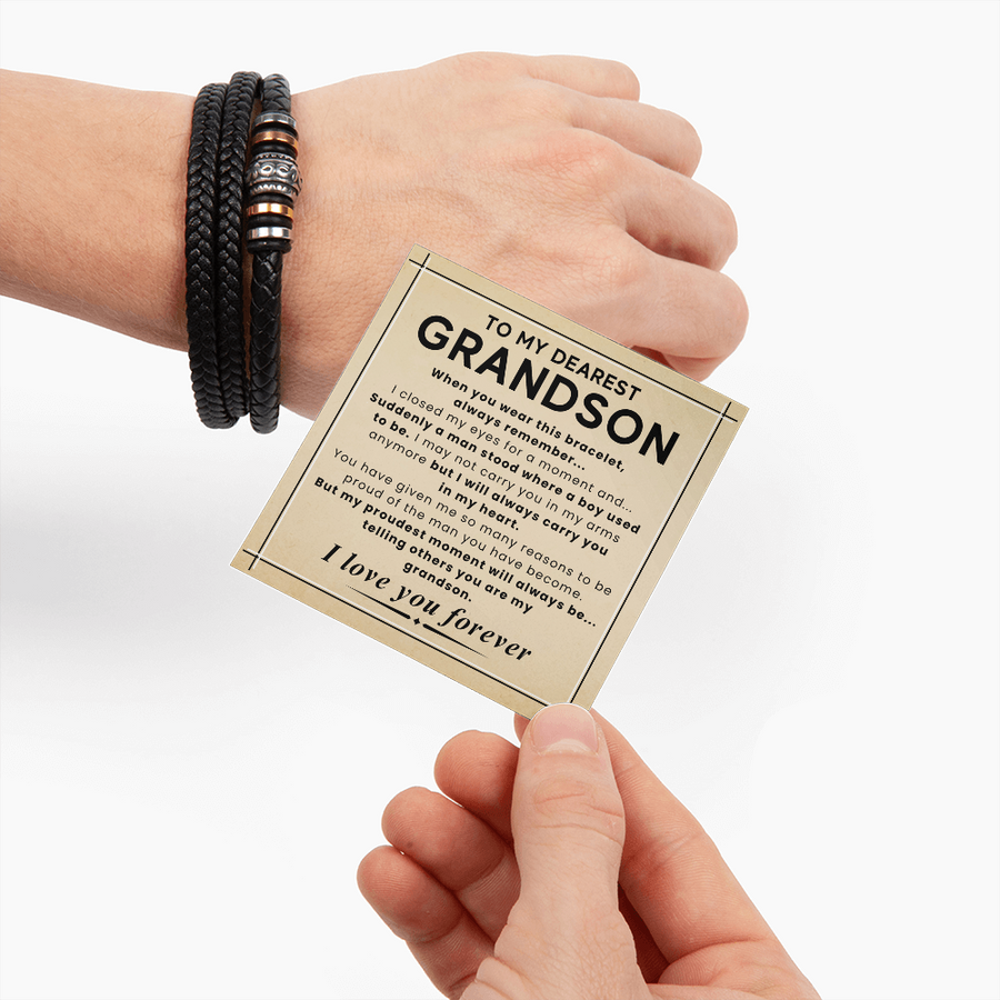 Gift for Grandson – Braided Leather Bracelet with Love You Forever Message, Infinity Symbol