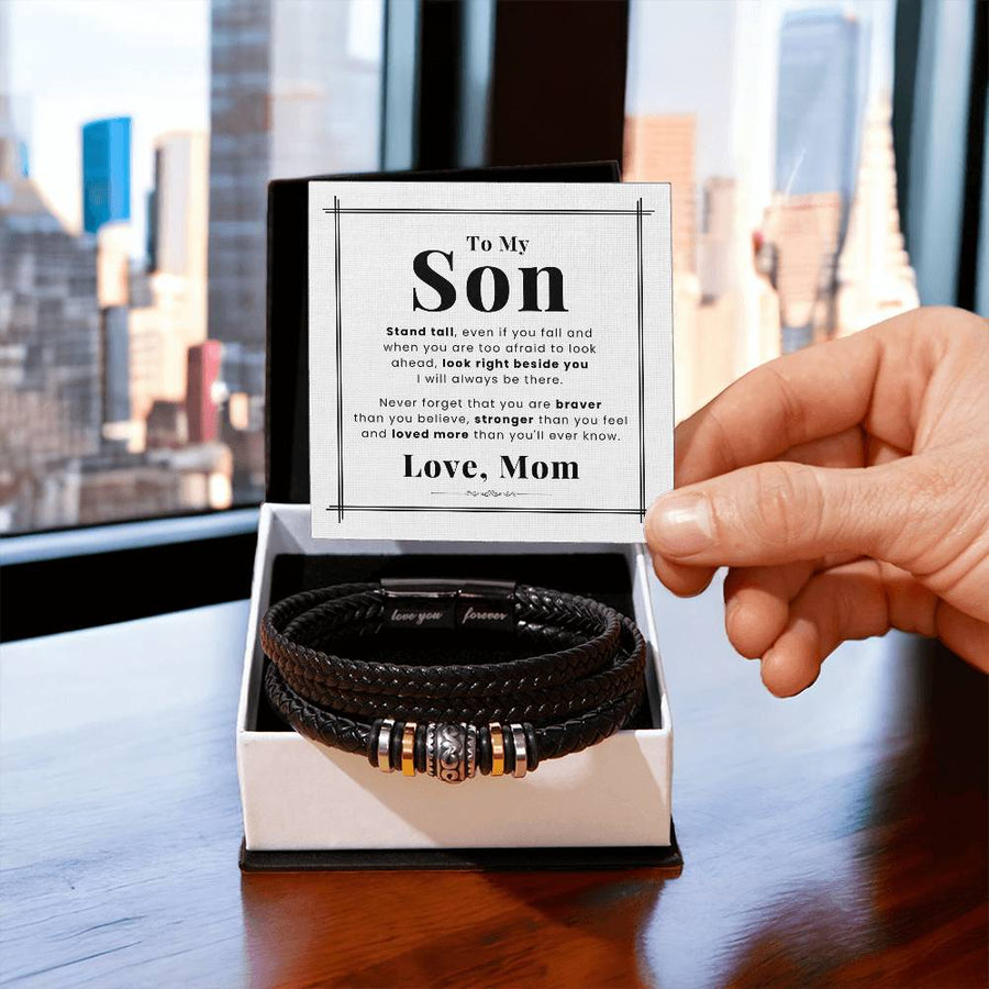To My Son Bracelet from Mom and Dad Always Remember Leather, Birthday Day Gifts for Son from Mother