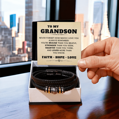 Load image into Gallery viewer, To My Grandson Love You Forever Leather Bracelet Gift for Birthday, Christmas, Graduation
