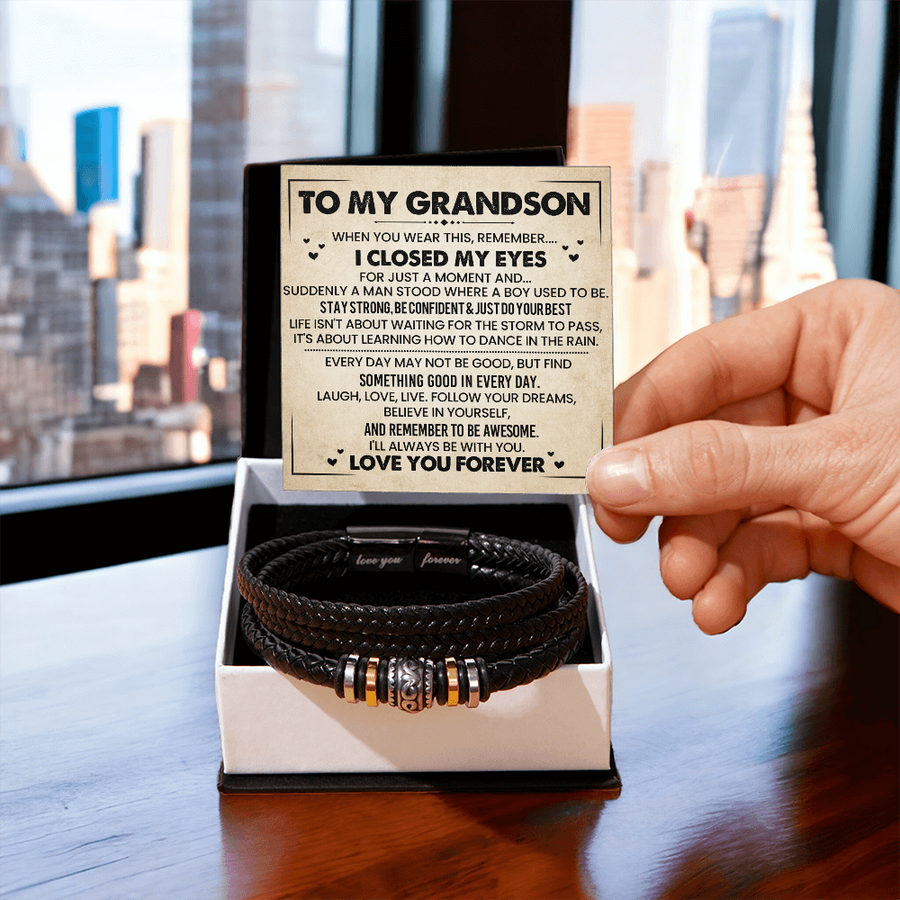 To My Grandson Bracelet, Meaningful Gift from Nana, Leather Bracelet for Grandson from Grandparents