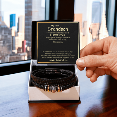Load image into Gallery viewer, To My Grandson Leather Bracelet – Birthday, Christmas, Graduation Gift with Love Message
