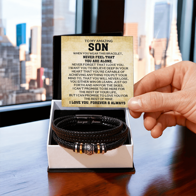 Load image into Gallery viewer, To My Son Bracelet – Love You Forever Engraved Braided Leather Bracelet Gift for Men
