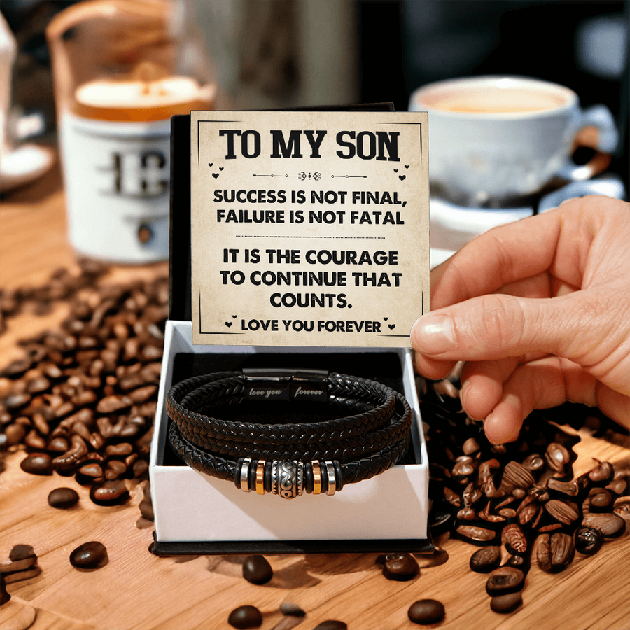 To My Son Courage Bracelet from Mom Dad, Success Is Not Final, Christmas Birthday Graduation Gift