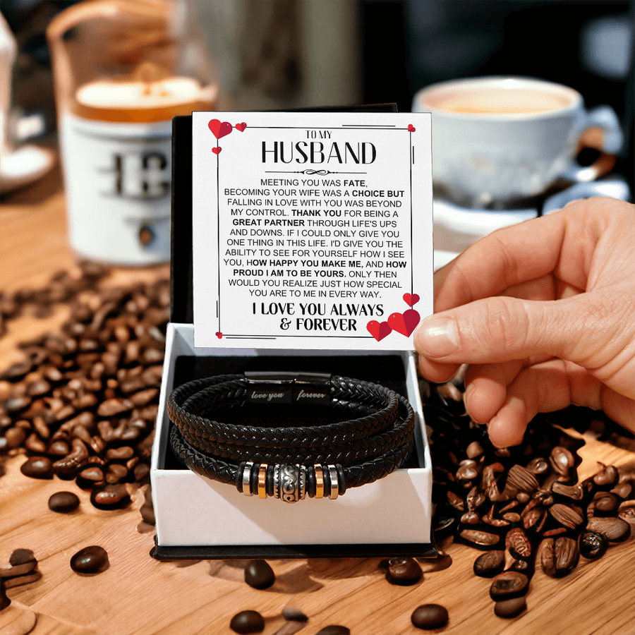 To My Husband Birthday Gifts, Love You Forever Engraved Leather Bracelet for Men, To My Man Gift